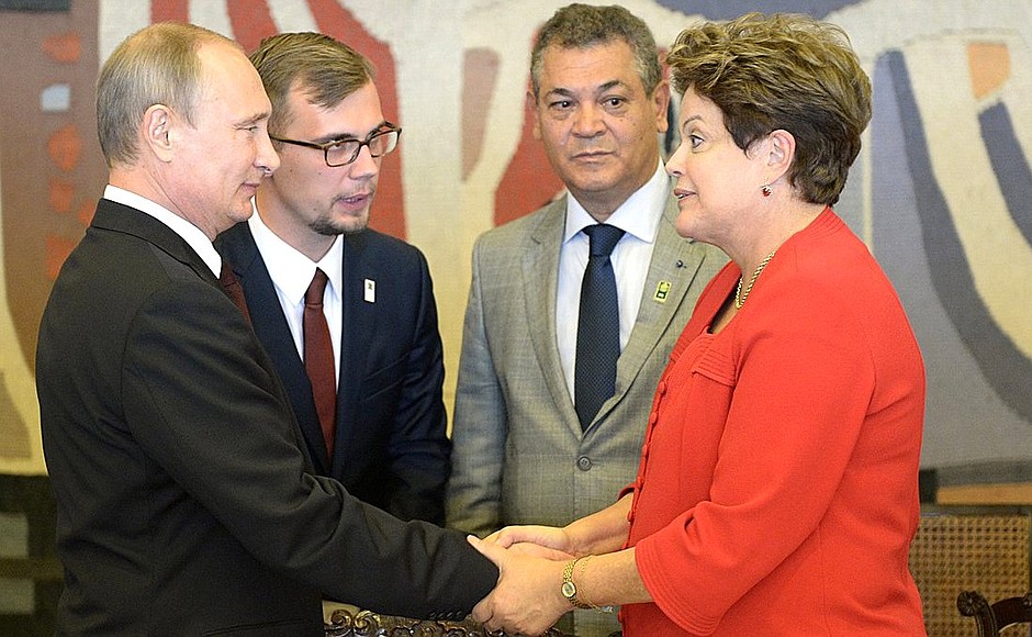 At official breakfast hosted by President of the Federative Republic of Brazil in honour of Russian President. With President of the Federative Republic of Brazil Dilma Rousseff.