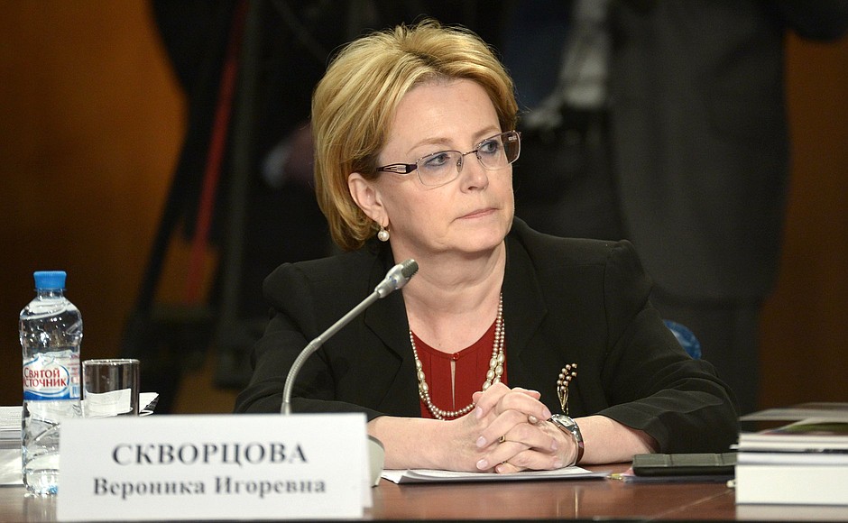 Healthcare Minister Veronika Skvortsova at a State Council Presidium meeting on road safety.