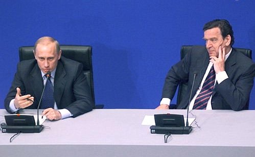 President Putin with German Chancellor Gerhard Schroeder at a news conference following Russian-German intergovernmental consultations.