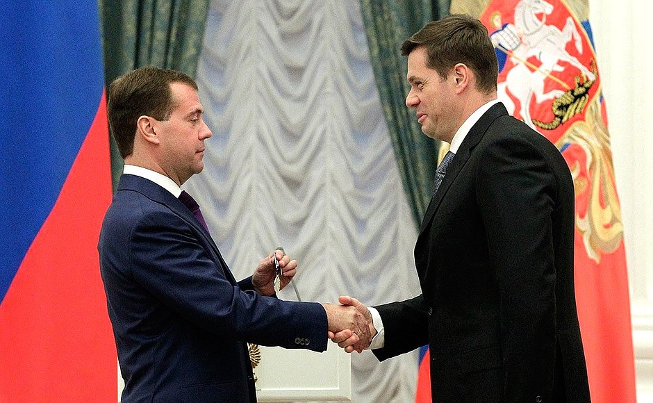 State decorations presentation ceremony. Alexei Mordashov, general director of Severstal company, receives the Order of Honour.