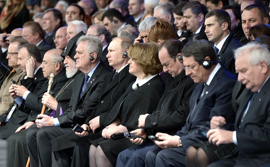 During a memorial ceremony for victims of the Armenian genocide at the Tsitsernakaberd Memorial Complex.