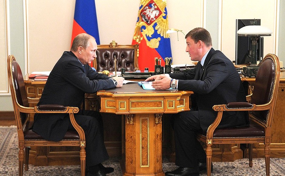 With Governor of Pskov Region Andrei Turchak.