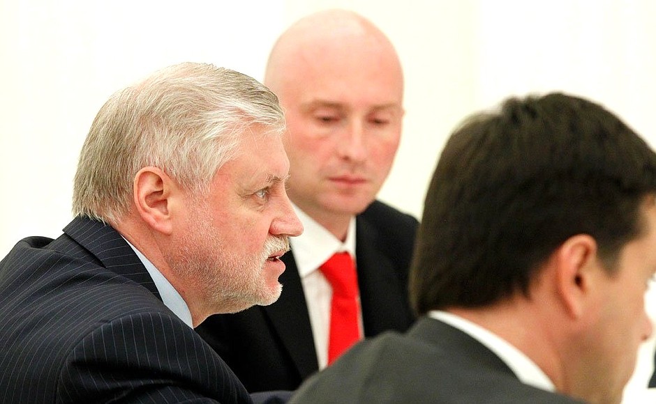 A Just Russia leader Sergei Mironov and Deputy State Duma Speaker Igor Lebedev at a meeting with State Duma party faction leaders.