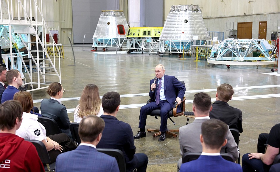 At a meeting with young scientists and space industry specialists.