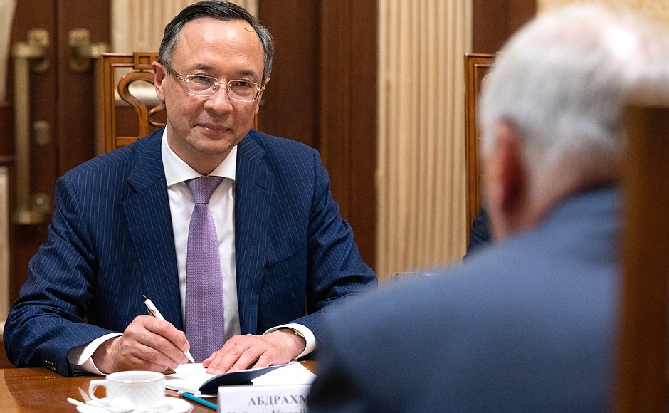 OSCE High Commissioner on National Minorities Kairat Abdrakhmanov at a working meeting with Deputy Chief of Staff of the Presidential Executive Office Magomedsalam Magomedov.