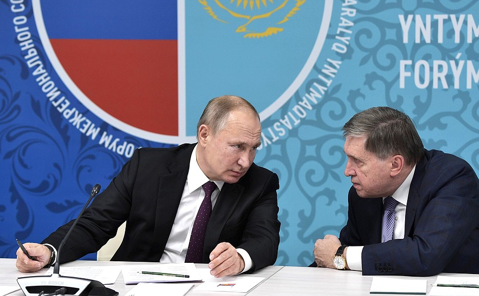 With Presidential Aide Yury Ushakov at the 16th Russia-Kazakhstan Interregional Cooperation Forum.
