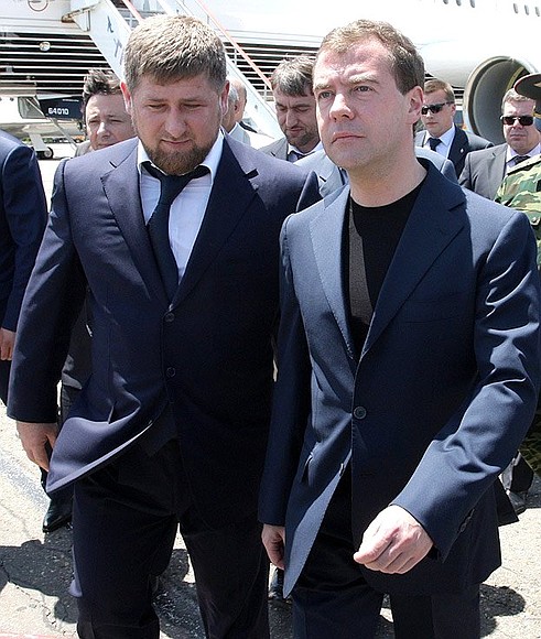 Arrival in Grozny. With President of Chechnya Ramzan Kadyrov.