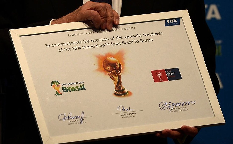 Russia receives the right to host the next FIFA World Cup from Brazil.