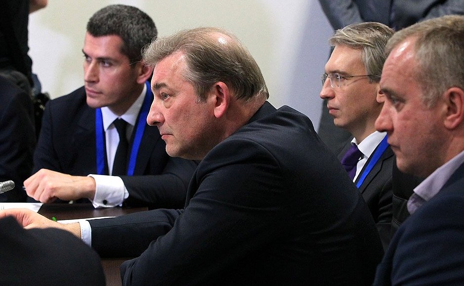 President of the Russian Hockey Federation Vladislav Tretyak at a meeting with directors and shareholders of Russian hockey clubs.