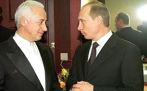 President Putin with conductor Vladimir Spivakov at the opening of the Moscow International House of Music.