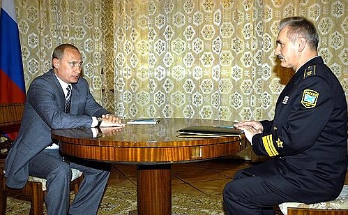 President Putin with Vice Admiral Vladimir Masorin, Commander of the Russian Navy\'s Black Sea Fleet.
