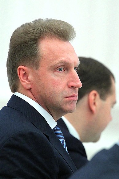 At the meeting on the implementation of presidential executive orders of May 7, 2012. First Deputy Prime Minister Igor Shuvalov.
