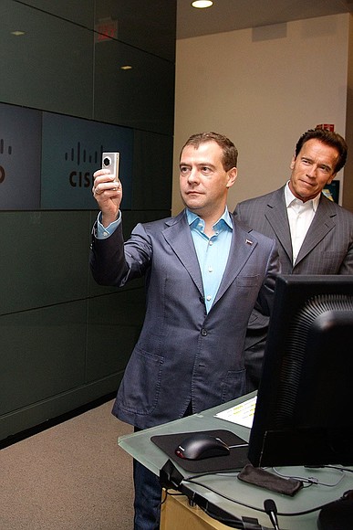 Visit to Cisco company. With Governor of California Arnold Schwarzenegger.