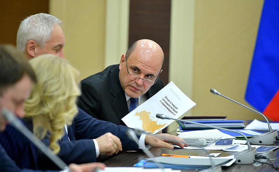 Prime Minister Mikhail Mishustin at a meeting on economic support measures.