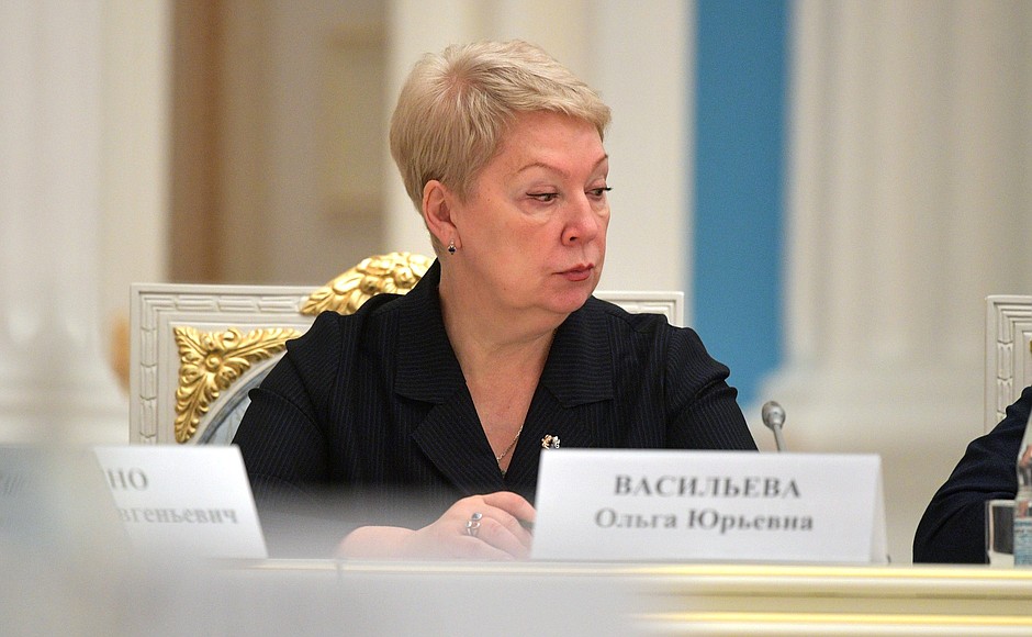 Education Minister Olga Vasilyeva before a meeting of the Presidential Council on the Russian Language.