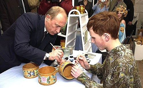 At an exhibition of folk arts and crafts of the Kostroma region.