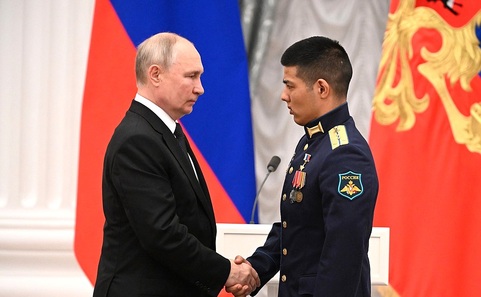 Ceremony for presenting state decorations. Captain Zhumageldy Nurakhmetov awarded the title Hero of the Russian Federation.