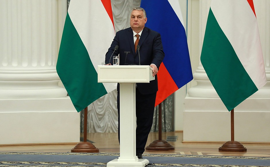 Prime Minister of Hungary Viktor Orban during a news conference following Russian-Hungarian talks.