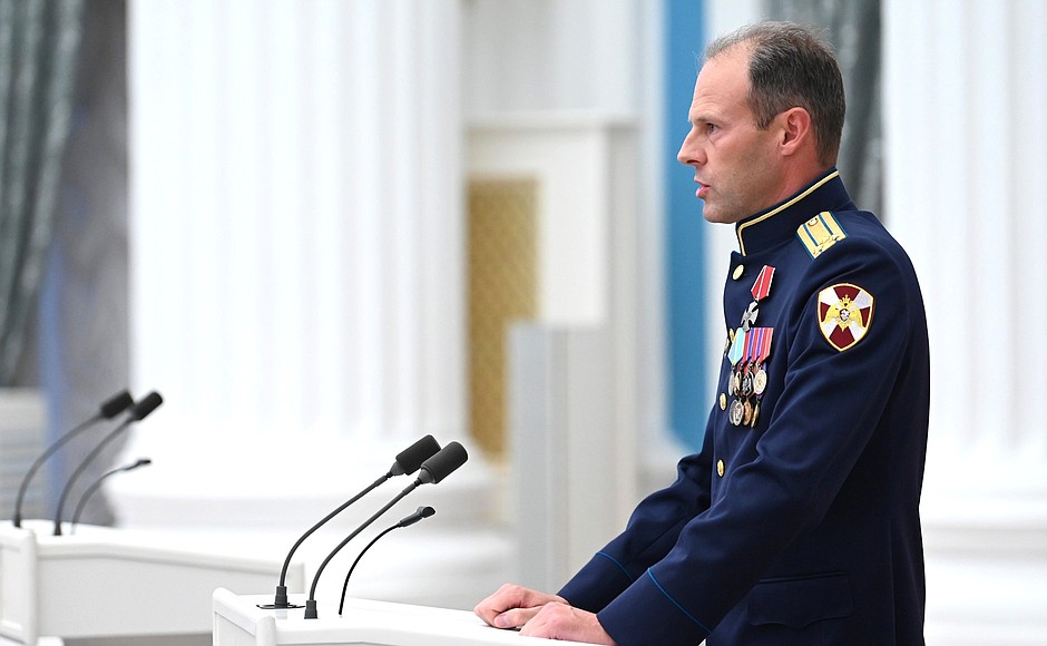 Ceremony for presenting state decorations. Colonel Dmitry Makarov awarded the Order of Courage.
