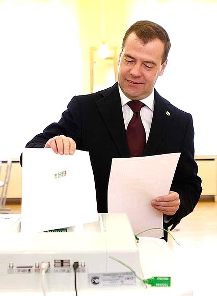 Dmitry Medvedev voted in the Russian presidential election.