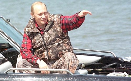 President Putin during a meeting with fishermen in the Volga delta.