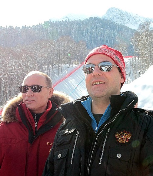 Visiting the Roza Khutor Alpine Ski Resort. With Prime Minister Vladimir Putin.