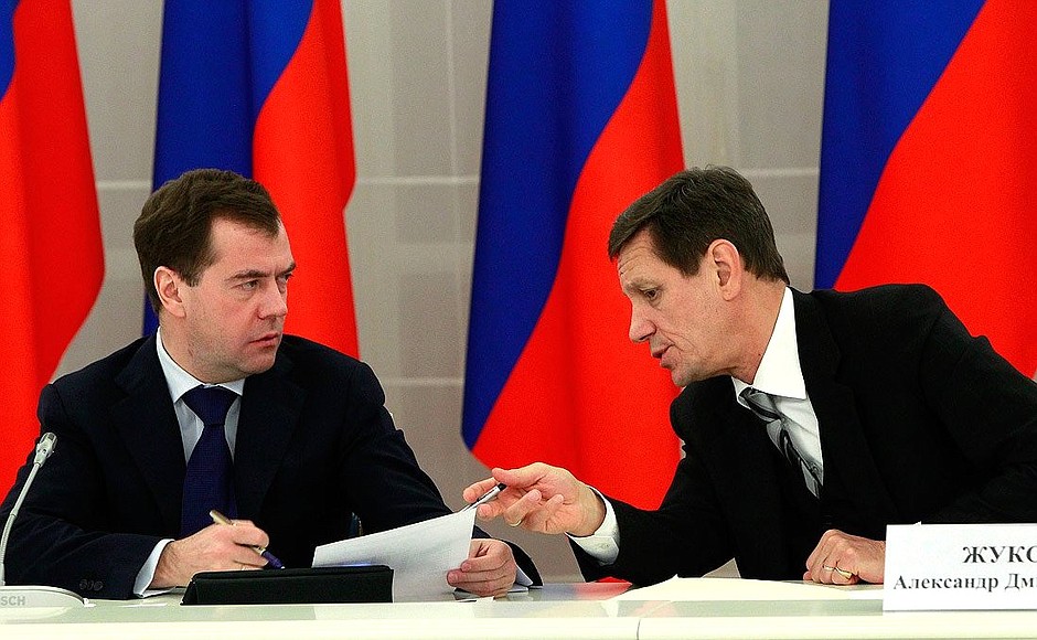 With First Deputy Prime Minister Alexander Zhukov at a meeting on employment issues.
