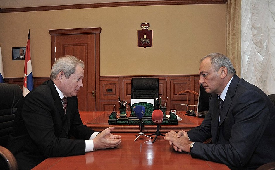 During a working meeting with Governor of Perm Territory Viktor Basargin.