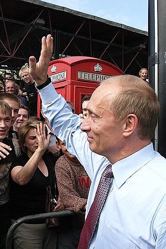 President Putin on the quay after visiting the Russian patrol ship Neustrashimy.