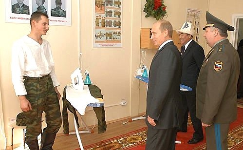 President Putin visiting the barracks at the Russian airbase cantonment.