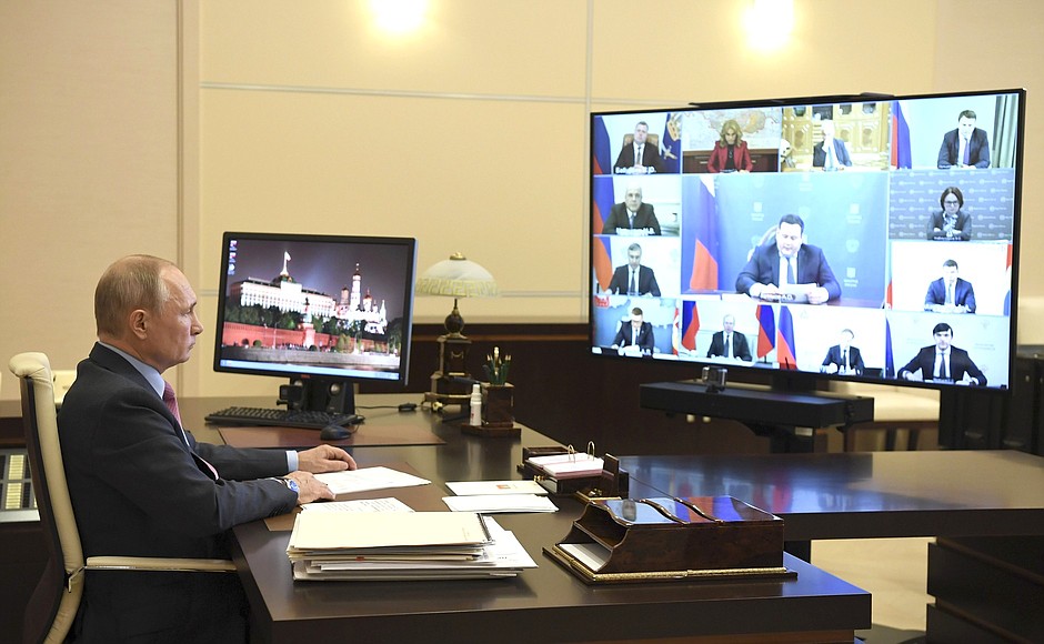 At a meeting on the situation in the labour market (via videoconference).