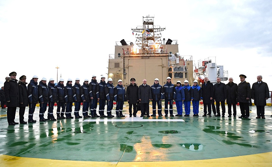 With crew members of the icebreaker Viktor Chernomyrdin.