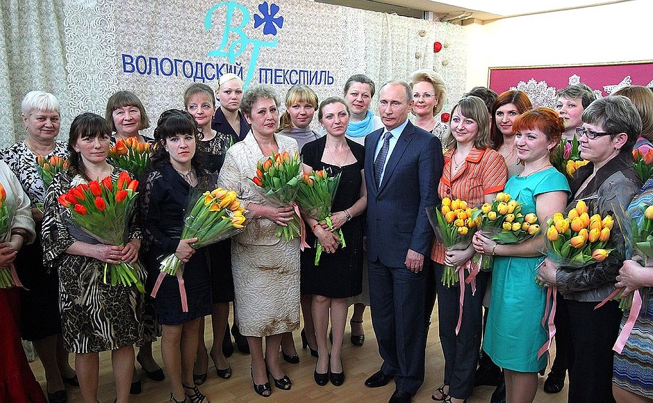 With women working at Vologda Textile.