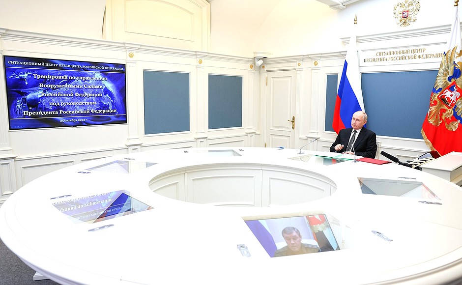Supreme Commander-in-Chief of the Russian Federation Armed Forces Vladimir Putin led a training exercise that involved the forces and resources of the ground, sea and air components of Russia’s nuclear deterrence forces.