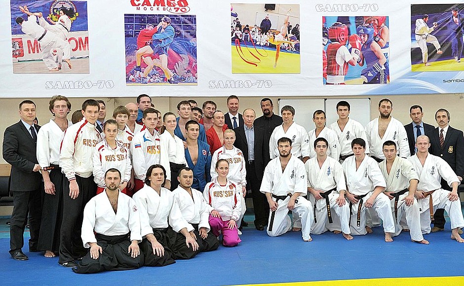 With sportsmen and students at the Sambo-70 centre of sports education.