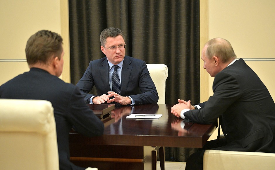 With Energy Minister Alexander Novak (centre) and Gazprom CEO Alexei Miller.