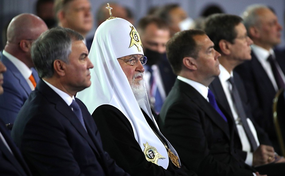 State Duma Speaker Vyacheslav Volodin and Patriarch Kirill of Moscow and All Russia during the Presidential Address to the Federal Assembly.