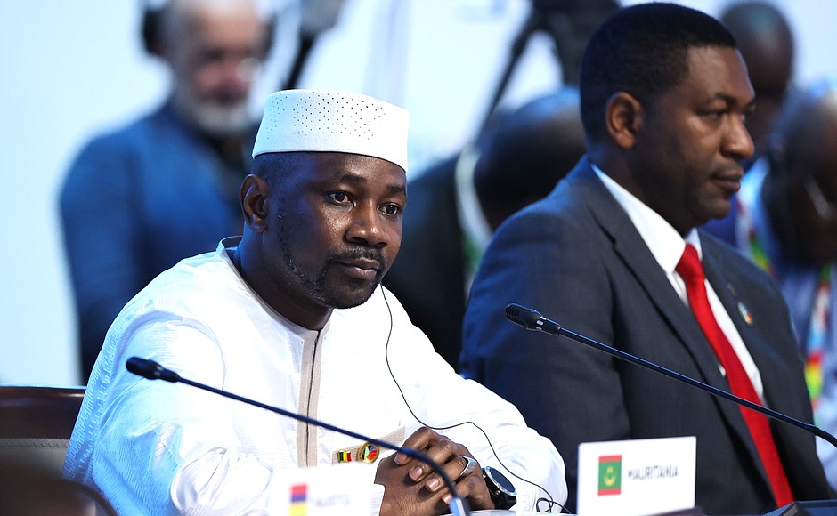 Interim President of Mali Assimi Goïta at the plenary session of the Russia–Africa Summit.