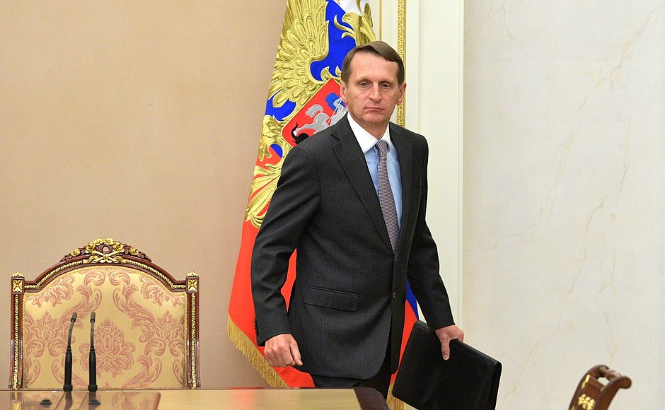 Before a meeting with permanent members of the Security Council. Head of the Foreign Intelligence Service Sergei Naryshkin.