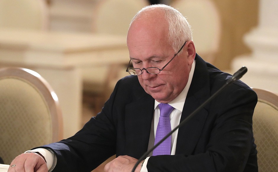 Rostec State Corporation CEO Sergei Chemezov at the meeting of the Board of Trustees of Lomonosov Moscow State University.