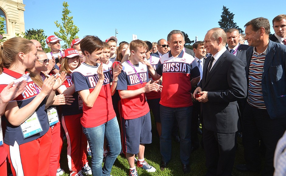 Meeting with Russian athletes participating in the First European Games.