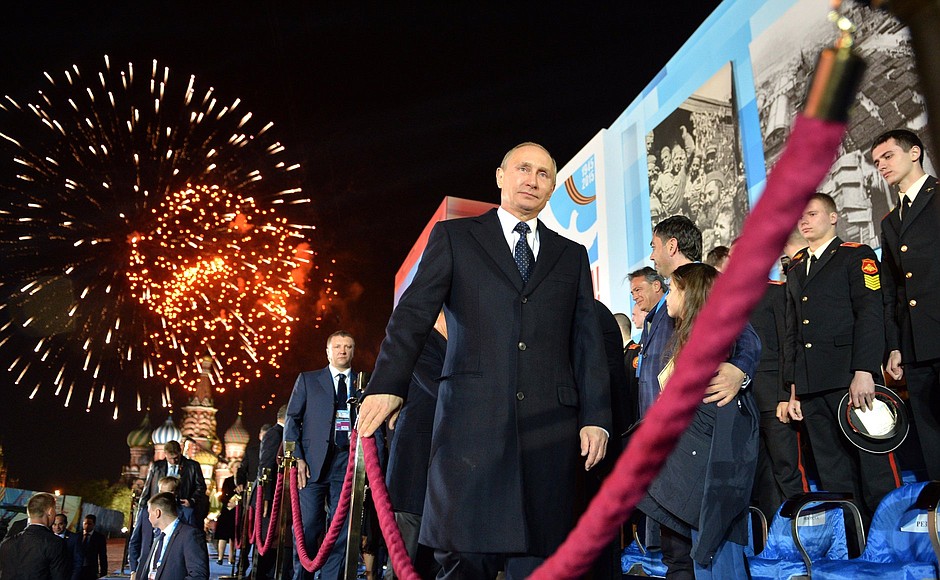 At a festive fireworks to celebrate the 70th anniversary of Victory in the Great Patriotic War of 1941–1945.