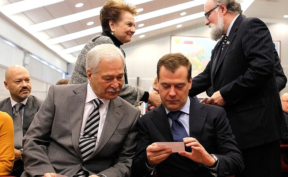 During the registration of the United Russia candidate list. With President of the United Russia Supreme Council and State Duma Speaker Boris Gryzlov.