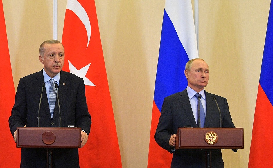 Press statement following Russian-Turkish talks. With President of Turkey Erdogan Recep Tayyip.