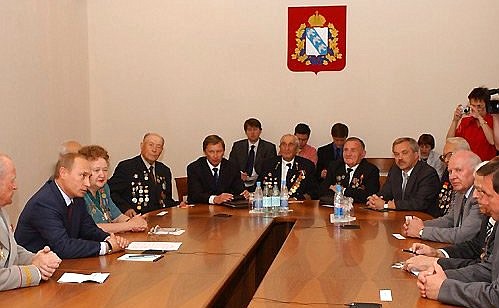 President Putin meeting with WWII veterans who fought in the Battle of the Kursk Bulge.