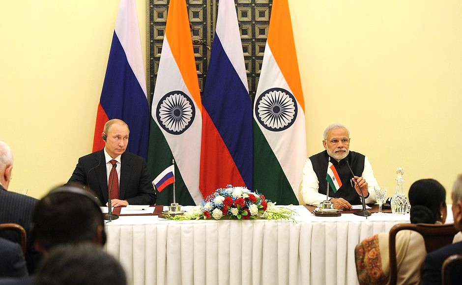 Meeting with Russian and Indian business representatives. With Prime Minister of India Narendra Modi.