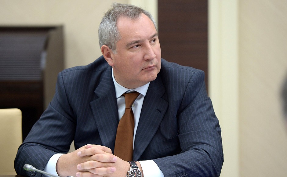 At a meeting with Government members. Deputy Prime Minister Dmitry Rogozin.