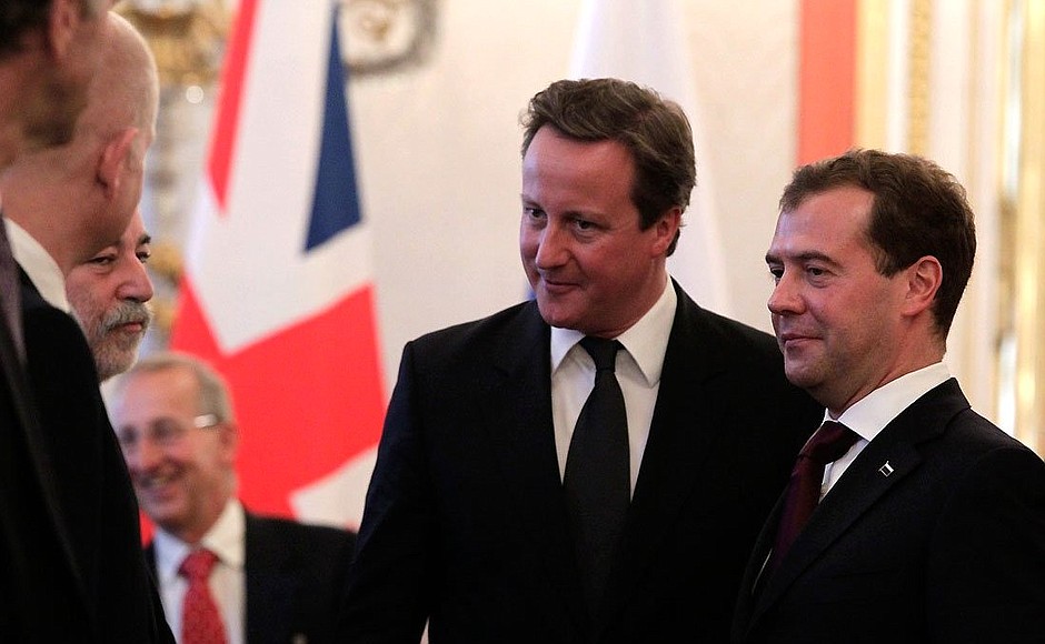 Before the start of Russian-British talks. With British Prime Minister David Cameron.