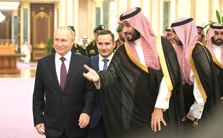 With Crown Prince and Prime Minister of the Kingdom of Saudi Arabia Mohammed bin Salman Al Saud before Russian-Saudi talks.