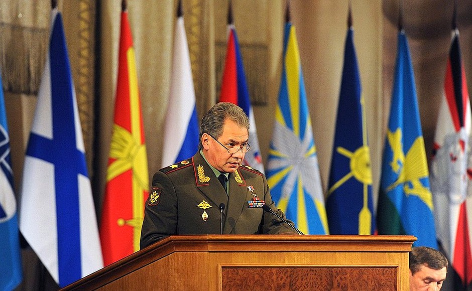 Expanded meeting of the Defence Ministry Board. Defence Minister Sergei Shoigu.